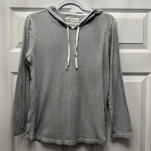 Eddie Bauer L grey/white long sleeved hooded pullover